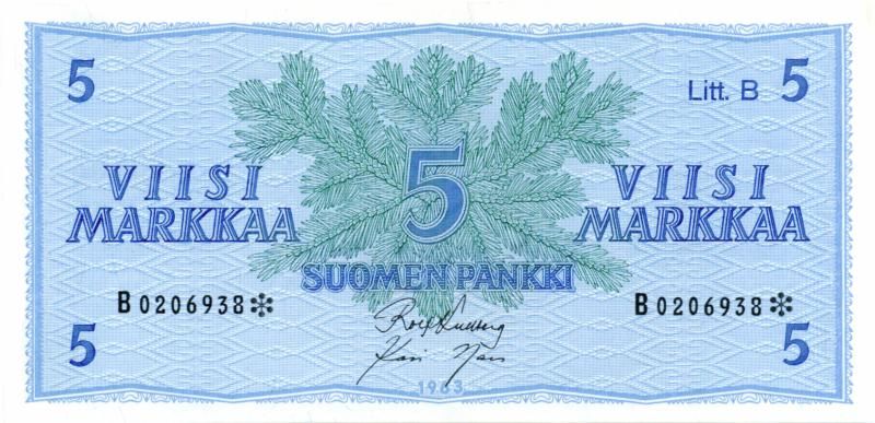 5 Markkaa 1963 Litt.B B0206938* kl.8